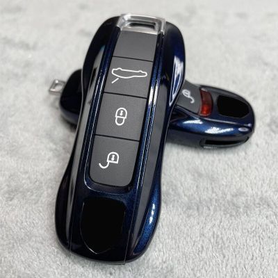 เคสกุญแจสีฟ้าเที่ยงคืนสำหรับ Porsche 718 911 Panamera Cayenne Macan Boxster Cayman รีโมทคอนโทรล Fob อุปกรณ์เสริม