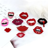 hot【DT】 Lips Enamel Pin Personality Fangs Brooch Mouths Biting Tongue out Blood Badge Jewelry