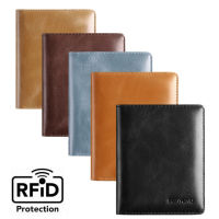 แนวตั้งบางเฉียบชั้นแรก Cowhide บัตรกระเป๋าป้องกันการโจรกรรมแปรง ID ผู้ถือบาง RFID วินเทจหนัง Blockink ผู้ชายกระเป๋าสตางค์บาง