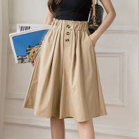 Casual Elastic High Waist Wide Pleated Shorts Skirts Female Wide Leg Oversized Loose Knee Length Pants Khaki A Line Baggy Shorts