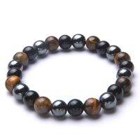 Ematite หินตาเสือสีดำออบซิเดียนสายลูกปัดยืดได้8 10มม. Bracciali Potenergia Uomo Donna Gioelli