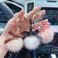 Fashion Bowknot Mink Hair Ball Keychain Creative Girl Heart Chain Candy Color Fur Car Bag Pendant Charm Car Keychain