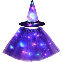 LED Girl Wizard Witch Spider Web Tutu กระโปรง Cobweb หมวก Props Glow Party เครื่องแต่งกายวันเกิดค้างคาวเสื้อคลุมฮาโลวีน Navidad Christmas