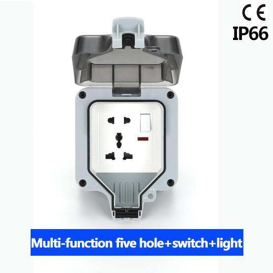 IP66 Waterproof Socket Weatherproof Switch Light Outdoor Wall Power Socket 16a Standard