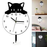 ?Dream Best? Living Room Cat Acrylic Home Decor Battery Powered Clock Art Wall Clock Pendulum Hanging Decoration Wall Watch