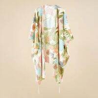 FN946N Women Tops Loose Floral Print Chiffon Coverups Beach Swim Bikini Kimono Cardigan Puff Sleeve Cover Ups Blouse for Swimw