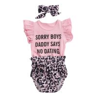 3Pcs Newborn Baby Girls Clothes Pinnk Fly Sleeve Letter Romper + Leopard Print Shorts + Bow Headwear Set Baby Summer Clothing  by Hs2023