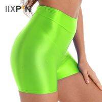 Women Glossy Shorts Spandex Short Leggings Seamless Tight Smooth Elastic Shiny Biker Shorts for Sports Gym Yoga Surfing Swimwear