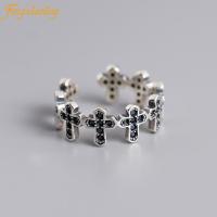 Real 100 925 Sterling Silver Vintage Cross Inlaid Zircon Rings For Women Fine Jewelry Cute Accessories Gifts 2021