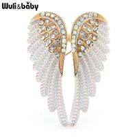 Wuli&amp;baby Classic Rhinestone Angel Wings Brooch Pins 3 Colors 2021 Sparkling Jewelry Gift Feather Designer Brooches