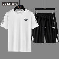 JEEP SPIRIT เสื้อแขนสั้นของชุดกีฬาบุรุษชายเสื้อลำลองขาสั้นกางเกงขาสั้นผ้าไอซ์ซิลค์ปกสั้น