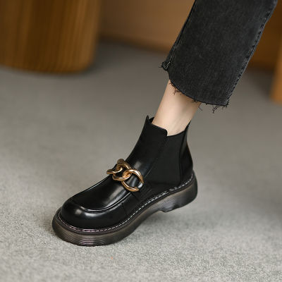 Womens Ankle Boots 2021 Autumn New Metal Decorative Womens Shoes Womens Chelsea Boots Fashion Boots for Women Botas Mujer