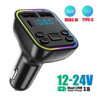 ▥✹ Car Bluetooth 5.1 FM Transmitter Wireless Handsfree Audio Receiver Auto MP3 Player 2.1A Dual USB Fast Phone Chargers Accessories