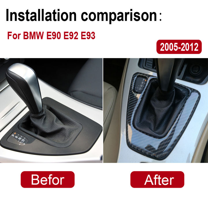 จริงคาร์บอนไฟเบอร์สติ๊กเกอร์สำหรับ-bmw-3-series-e90-e92-e93-2005-2012รถศูนย์ควบคุมเกียร์เปลี่ยนแผงปกตัดอุปกรณ์เสริม