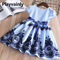 2019 Summer Blue Stripe Embroidery Dress For Baby Girls Children Cotton Causal Dress Kids Clothes 2-6Y LT011  by Hs2023