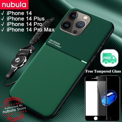 NUBULA For Apple iPhone 14 Pro 14+ Plus 14 Pro Max Casing Free Tempered Glass Silky Leather Feeling hp iPhone 14 Plus Pro CellPhone Case Shockproof Car Magnetic Back Cover Lanyard Screen Cleaning Kit For iPhone 14 Pro 14 Plus Max
