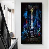 Cool Guitar Canvas Painting Wall Art เครื่องดนตรีโปสเตอร์และภาพพิมพ์สำหรับตกแต่งบ้าน