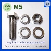 ชุดสกรูหัวหกเหลี่ยมสแตนเลส (สกรู+หัวน๊อต+แหวนปสริง+แหวนอีแปะ2) M5 SUS304