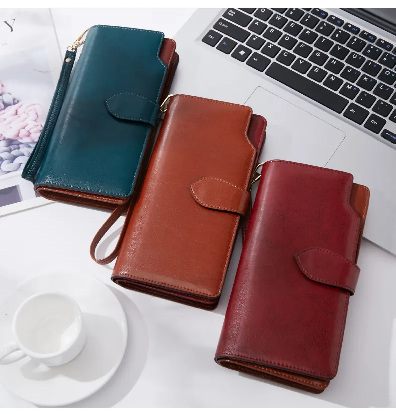 Foxer Hight Quality Cow leather Women's Long Zipper Clutch Wallets