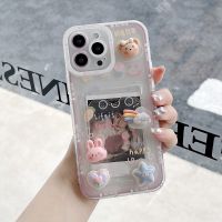 {Haojia เคสโทรศัพท์} เคสโทรศัพท์ลายการ์ตูนกระต่ายหมีสำหรับ iPhone 13 11 14 12 Pro Max XS Plus 7 8 XR X SE ฝาหลังกระเป๋าเก็บบัตรที่น่ารัก