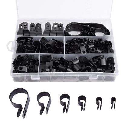 200Pcs R-Type P-Type Cable Plastic Nylon Wire Clip Assortment Kit Hardware Tools Cable Clip Buckle Clips Ties