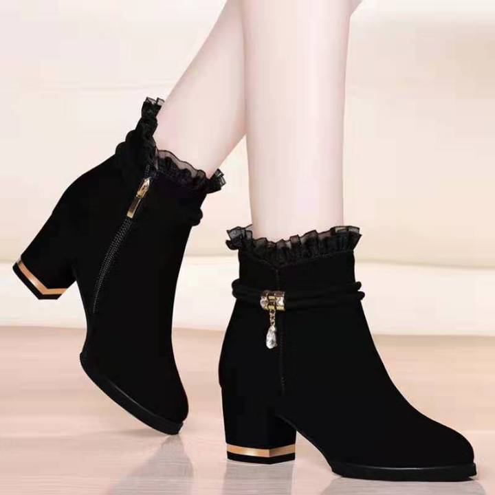 malaysia-ready-stock-kasut-perempuan-velvet-keep-warm-suede-ankle-boot-thick-heel-female-boot-y-lace-versatile-side-zipper-nude-boot-fashion-womens-shoes