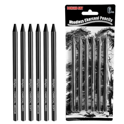 6 Packs of Advanced Black Charcoal Pen Water-soluble Charcoal Thin Strip Sketch Art Charcoal Soft and Medium Hard Mixed