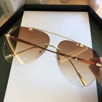 【hot】♠๑  Rimless Alloy Aviation Sunglasses for Men 2023 Brand Gradient Glasses Female Metal Oval Shades