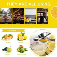 Lemon Squeezer - New Stainless Steel Manual Lemon Juicer, Lemon Lime Squeezer Press with High Strength, Silicone Handle