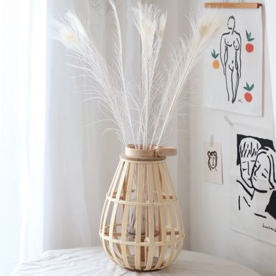 Ready Stock ✿WindSing✿ Nordic Style Bamboo Flower Vase Lanterns Shape Rattan Multi-functional Vase Glass Candlestick