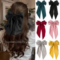 Elegant Bow Ribbon Hair Clip Fashion Simple Solid Satin Large Size Clip Hair Pin Retro Headband with Clip Girls Hair Accessories