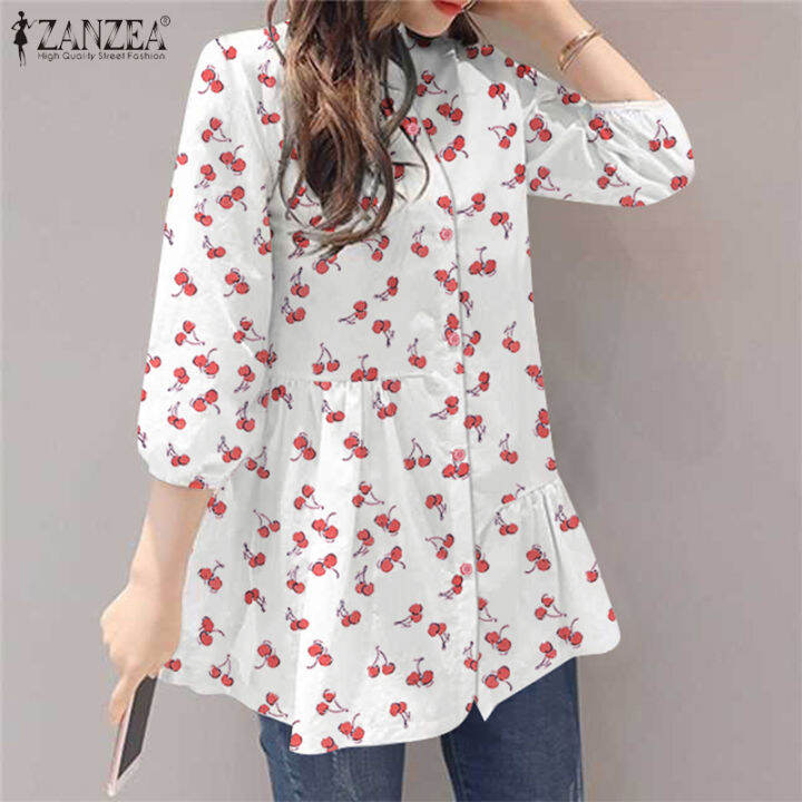 สินค้ามาใหม่-จัดส่งฟรี-fancystyle-zanzea-เสื้อเชิ้ตแขน3-4คอหลวมพิมพ์ลายเชอร์รี่เสื้อเชิ้ต-7