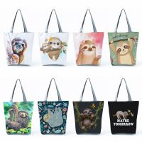 【Lanse store】Cartoon Sloth Print Women  39;s Shoulder Bag Large Capacity Ladies Shopping Bag Customizable Travel Tote Bag School Teacher Handbag