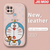 JIUMOO เคสสำหรับ OPPO A15 A15s A35 4G เคสลายการ์ตูนโดราเอมอนบางดีไซน์ใหม่เคสโทรศัพท์มีลายนุ่มหนังฝาปิดด้านหลังเลนส์เต็มรูปแบบเคสป้องกันกล้องกันกระแทก