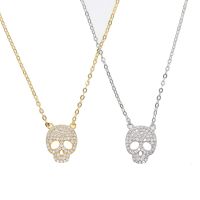 100% 925 Sterling Silver Micro Pave Cz Clear Cubic Zirconia Skull Skeleton Charm Pendant Necklace Delicate 925 Link Chain Jewelr