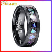 BONLAVIE 8mm Tungsten Carbide Ring Galaxy Color Opal Inlay Multi-Faceted Edge Men Women Wedding Ring Comfort Fit Size 7-12