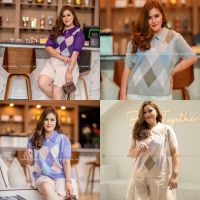 SH81 เสื้อไหมพรมแขนสั้น มี 4 สี ม่วงเข้ม/ม่วงอ่อน/ครีม/เทา เสื้อผ้าพลัสไซส์ Plussize fashion ชุดคนอ้วน แฟชั่นสาวอวบ