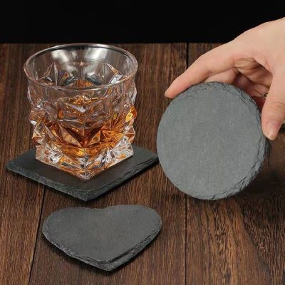 Japanese Retro Natural Slate Coaster Ins Black Coaster Tea Coaster BBQ Dessert Cake Dishes Pizza Fruit Tray Placemats Decor