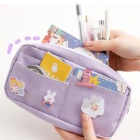 【DT】hot！ Kawaii Purple Large capacity Canvas Pencil Case Cute Animal Badge Pink Pencilcases School Bags Stationery Supplies