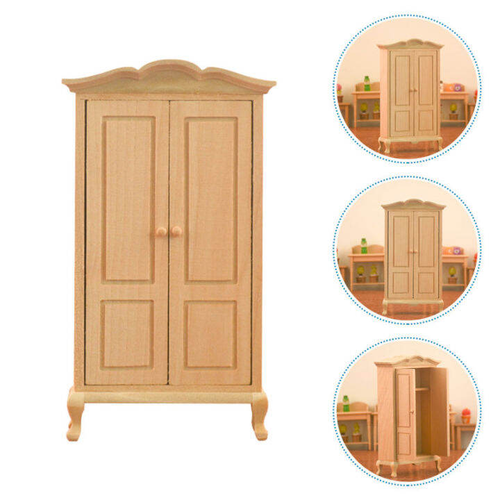 Teniron Wardrobe Model Toy Doll Wooden Closets Tiny Dollhouse Furniture