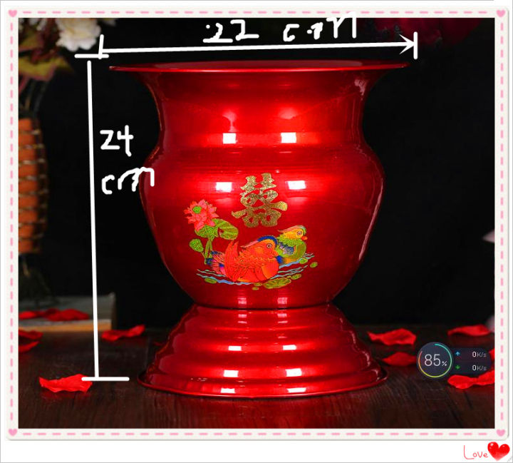 Red spittoon marriage dowry high foot covered enamel spittoon adult ...