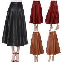 Women Long Skirts Spring Leather PU Skirt Celmia 2022 Solid Office Lady Midi Skirts Elegant High-Waisted Party Skirt Bottoms