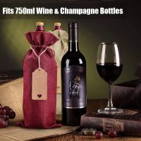 12 Sets Christmas Red Wine Bottle Covers Party Gift Bag Drawstring Bag Champagne Bottle Wrapping Bags with Linen Rope Tags Gift Wrapping  Bags