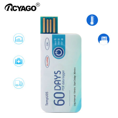 RCYAGO โคมไฟเตือนแสดงล็อกข้อมูลอุณหภูมิ USB ดิจิทัล60วันมีความแม่นยำสูงสำหรับคลังสินค้าในตู้เย็นการขนส่งฯลฯ