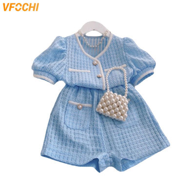 VFOCHI  nd New Girls Clothing Sets Plaid Summer Jacket + Shorts Set Kids Party Clothes 2Pcs Formal Girls Clothes Set
