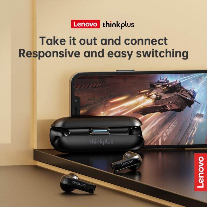 lenovo-tw60หูฟังบลูทูธ9d-กันน้ำสำหรับกีฬาสเตอริโอหูฟังเอียบัดไร้สายบลูทูธ5-3หูฟังพร้อมไมโครโฟน2023ใหม่