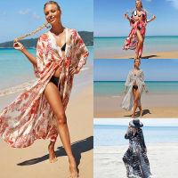 Beach Kimono Chiffon Swimsuit Cape Boho Bikini Cover Up Leaf Polka Dot Stripe Sarong Wrap Dresses Belted Bathing Suits Beachwear