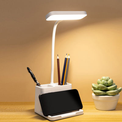USB Rechargeable LED Table Lamp Eye Protection Desk Lamp With Phone Holder Pen Holder Touch Dimmable Reading Light For Kid