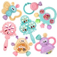 Plastic early education baby toys 3 months Multi-functional hand grip rattle accessories soft teether kid toy