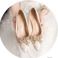 Kasut Perkahwinan 2022 Womens High Heels, kasut nikah, Wedding Party Shoes, Bridal Shoes,kasut tinggi perempuan , kasut kawin perempuan，kasut pengantin perempuan，Classic Butterfly Crystal Fasteners (4.5cm -- 6.5cm)